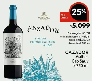 X$ - CAZADOR Malbec Cab Sauv x 750 ml