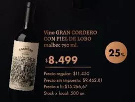 Malbec - Vino GRAN CORDERO CON PIEL DE LOBO