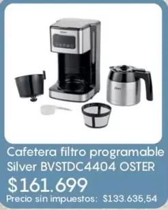 Oster - Cafetera filtro programable Silver BVSTDC4404