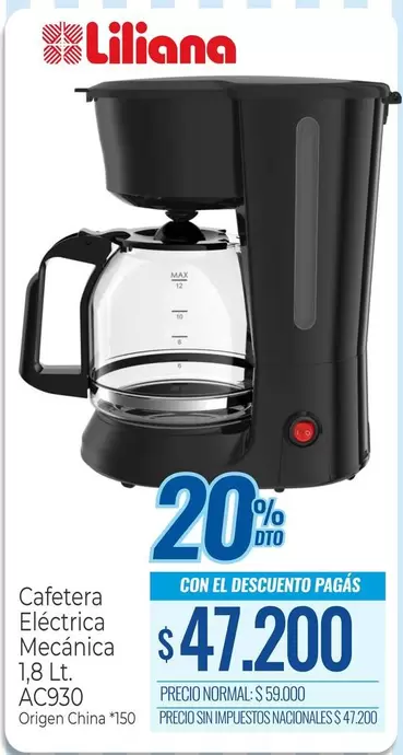 Liliana - Cafetera Eléctrica Mecánica 1.8 Lt. AC930