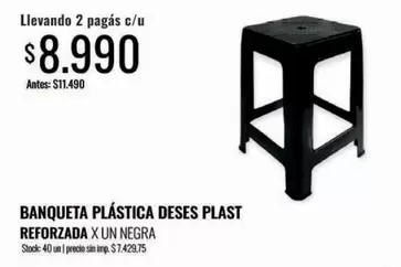 BANQUETA PLÁSTICA REFORZADA X UN NEGRA