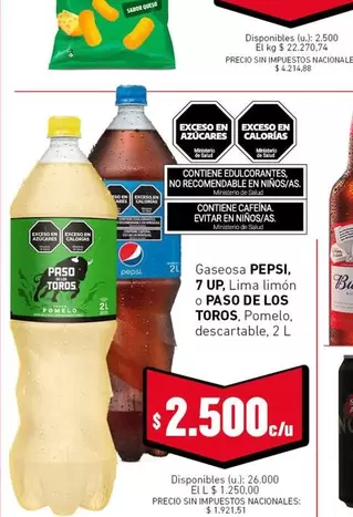 Pepsi - Gaseosa 7 UP, Lima limon o Paso de los Toros