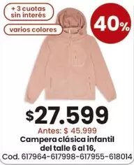 Campera clásica infantil del talle 6 al 16. Cod. 617964-617998-617955-618014