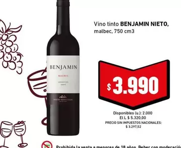 Benjamin - Vino tinto malbec
