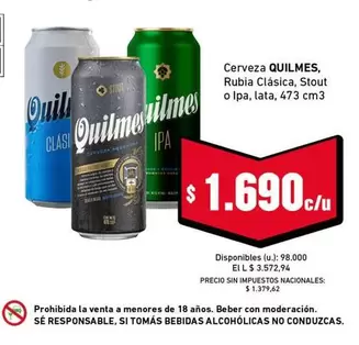Quilmes - Cerveza Clásica, Rubia Clásica, Stout o lpa