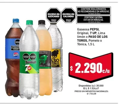 Pepsi - Gaseosa PEPSI, Original, 7 UP, Lima limón o PASO DE LOS TÓNICOS, Pomelo o Tónica