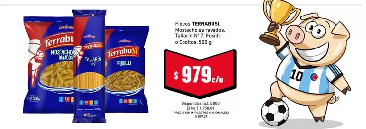 Terrabusi - Fideos Mostacholes rayados, Tatarin N° 7, Fusilli o Coditos