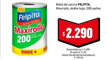 Felpita - Maxirollo, doble hoja, 200 paños