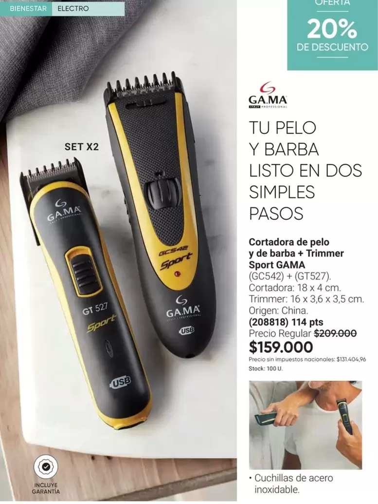 GAMA - Cortadora de pelo y de barba Trimmer Sport  (GC542) + (GT527)
