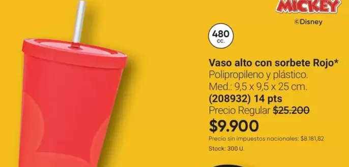 Rojo - Vaso alto con sorbete (208932)