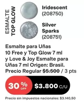 Silver - Esmalte para Uñas 10 Free y Top Glow 7 ml