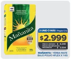 Mañanita - YERBA MATE BAJO POLVO 4FLEX X 1KG