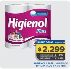 Higienol - PAPEL HIGIENICO D/HOJA PLUS