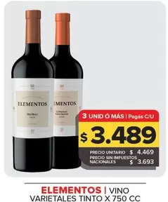 Elementos - VARIETALES TINTO X 750 CC