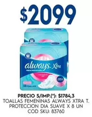 Always - TOALLAS FEMENINAS XTRA T. PROTECCION DIA SUAVE X 8 UN