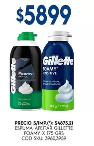 Gillette - ESPUMA AFEITAR FOAMY X 175 GRS