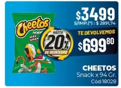 Cheetos - Snack x 94 Gr. Cód:18028