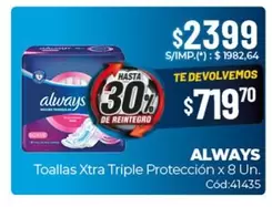 Always - Toallas Xtra Triple Protección x 8 Un. Cód:41435