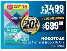 Nosotras - Toallas Normal Bob x 16 Un. Cód:59964