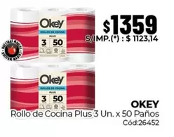 Okey - Rollo de Cocina Plus 3 Un. x 50 Paños Cód:26452
