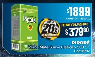 Pipore - Yerba Mate Suave Clásica x 500 Gr. Cód:18292