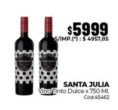 Santa Julia - Vino Tinto Dulce x 750 Ml. Cód:45462