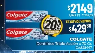 Colgate - Dentífrico Triple Acción x 70 Gr. Cód:25447