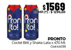 Pronto - Coctel Bitt y Shake Lata x 470 Ml. Cód:44039