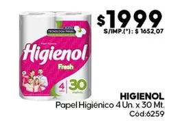 Higienol - Papel Higi
uevo 4 Un. x 30 Mt.