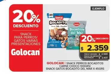 Golocan - Snack Perros Bocaditos Carne choco/Snack Gatos Bocatido Del Mar