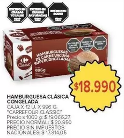 Carrefour - Hamburguesas de Carne Vacuna Supercongeladas
