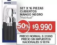 Habitual - SET X 16 PIEZAS CUBIERTOS MANGO NEGRO