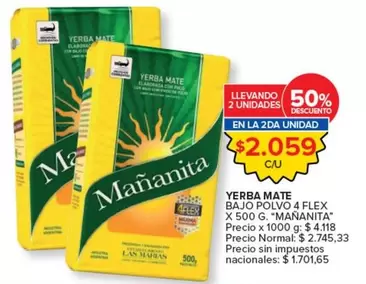 Mañanita - YERBA MATE BAJO POLVO 4 FLEX