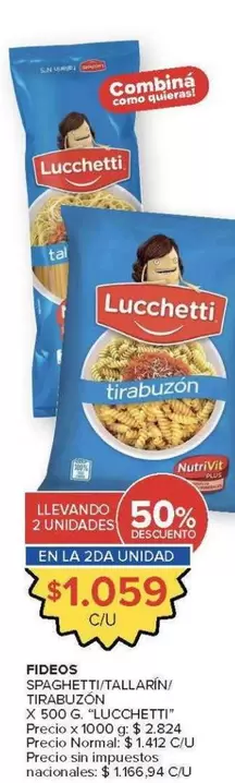 Lucchetti - Fideos Spaghetti/Tallarín Tirabuzón