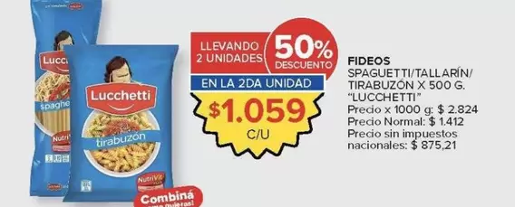 Lucchetti - FIDEOS SPAGUETTI/TALLARÍN/TIRABUZÓN X 500 G