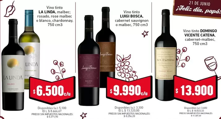 la Linda - Vino Tinto LA LINDA, malbec, rosado, rose malbec, blanco, Chardonnay