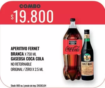 Coca cola - APERITIVO FERNET BRANCA X 750 ML GASEOSA COCA COLA ORIGINAL / ZERO X 2.5 ML