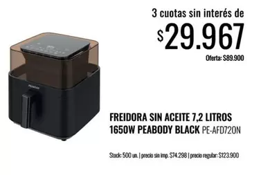 Peabody - FREIDORA SIN ACEITE 7,2 LITROS 1650W BLACK PE-AFD720N