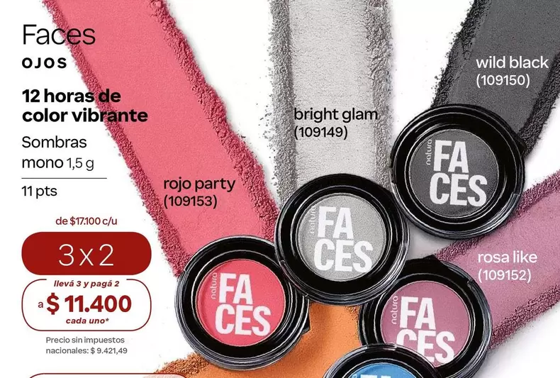 Rojo - Sombras (Eyes) 11 pts - 1.5 g (rojo party 109153, bright glam 109149, wild black 109150, rosa like 109152)