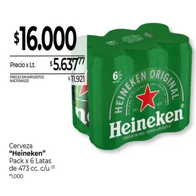 Heineken - Cerveza Pack x 6 Latas