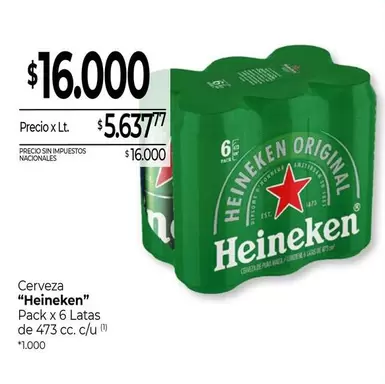 Heineken - Cerveza Pack x 6 Latas
