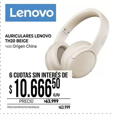 Lenovo - AURICULARES TH20 BEIGE
