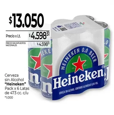 Heineken - Cerveza sin Alcohol Pack x 6 Latas