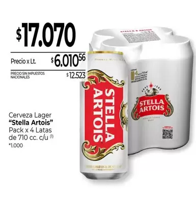 Stella Artois - Cerveza Lager Pack x 4 Latas