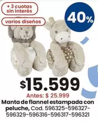 Manta de flannel estampada con peluche, Cod. 596325-596327-596329-596316-596317-596321