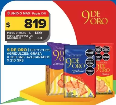 9 de oro - BIZCOCHOS AGRIDULCES/GRASA AZUCARADOS