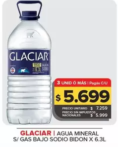 Glaciar - AGUA MINERAL S/ GAS BAJO SODIO BIDON