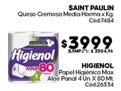 Higienol - Papel Higi9enico Max Aloe Panal 4 Un. X 80 Mt. C3d:26334