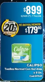 Calipso - Toallas Normal Con Gel Alas x8 Un. Cód:59949