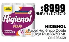Higienol - Papel Higi00enico Doble Hoja Plus 18x30 Mt. C00d:26468